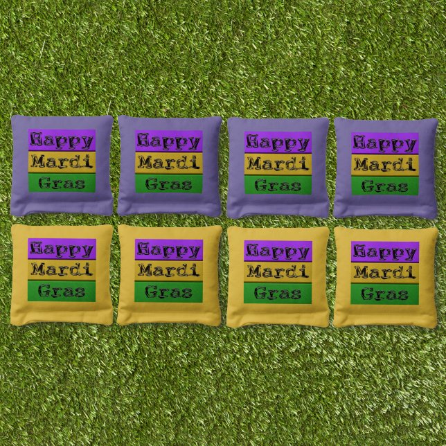 SlipperyJoe's Mardi Gras purple gold green metal s Cornhole Bags (Set)