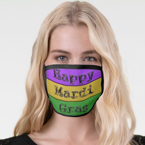 SlipperyJoes Mardi Gras purple gold green metal s Face Mask