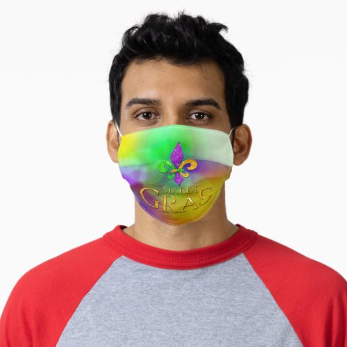 SlipperyJoes Mardi Gras purple green fleur_d Adult Cloth Face Mask