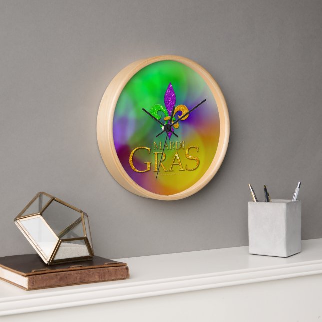 SlipperyJoe's Mardi Gras purple green fleur-d Clock (Office)