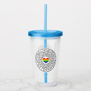 SlipperyJoe's maze encircles rainbow heart arrow m Acrylic Tumbler