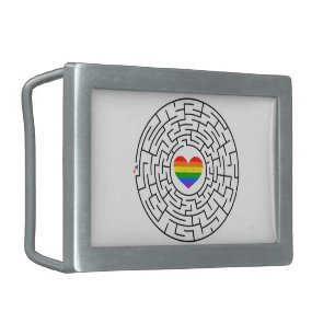 SlipperyJoe's maze encircles rainbow heart arrow m Belt Buckle