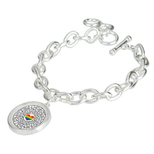 SlipperyJoe's maze encircles rainbow heart arrow m Bracelet