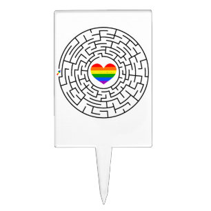 SlipperyJoe's maze encircles rainbow heart arrow m Cake Topper