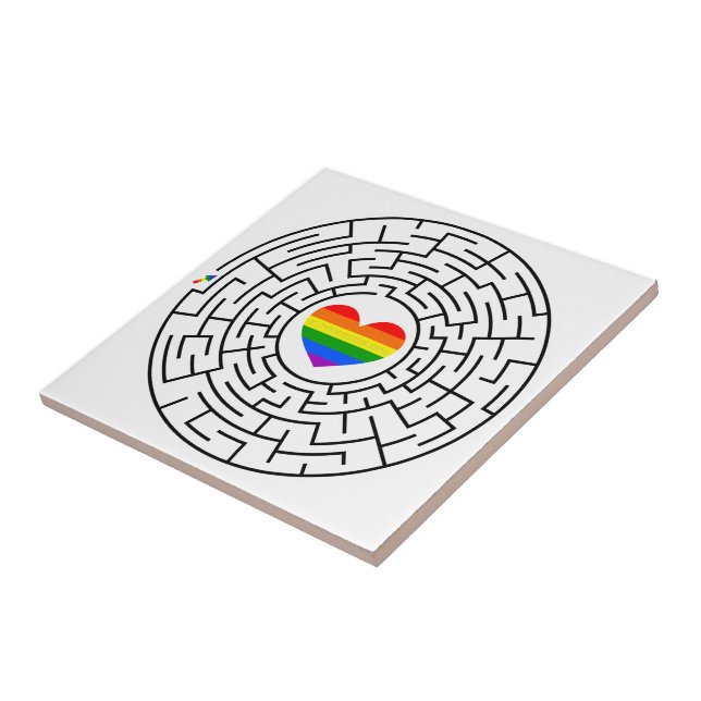 SlipperyJoe's maze encircles rainbow heart arrow m Ceramic Tile (Side)