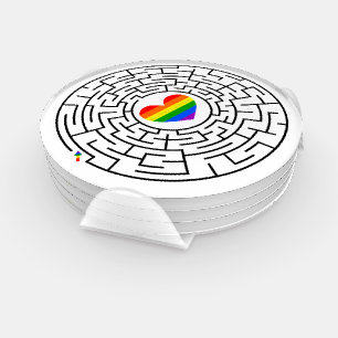 SlipperyJoe's maze encircles rainbow heart arrow m Coaster Set