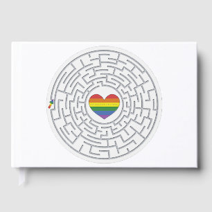 SlipperyJoe's maze encircles rainbow heart arrow m Foil Guest Book