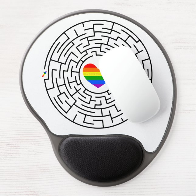 SlipperyJoe's maze encircles rainbow heart arrow m Gel Mouse Pad (Left Side)