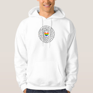 SlipperyJoe's maze encircles rainbow heart arrow m Hoodie