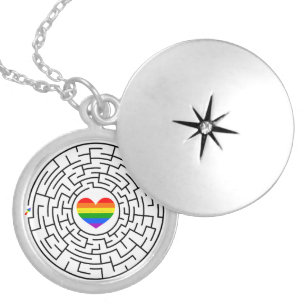 SlipperyJoe's maze encircles rainbow heart arrow m Locket Necklace