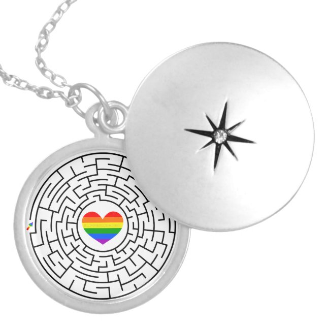 SlipperyJoe's maze encircles rainbow heart arrow m Locket Necklace (Front)