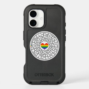 SlipperyJoe's maze encircles rainbow heart arrow m iPhone 16 Case