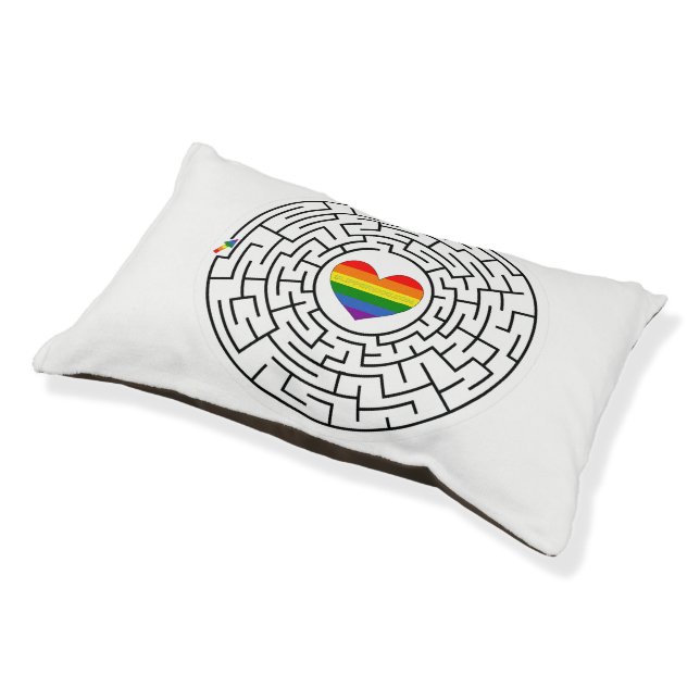 SlipperyJoe's maze encircles rainbow heart arrow m Pet Bed (Angled)