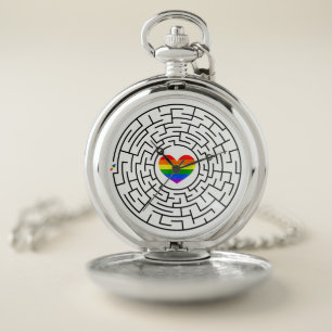 SlipperyJoe's maze encircles rainbow heart arrow m Pocket Watch
