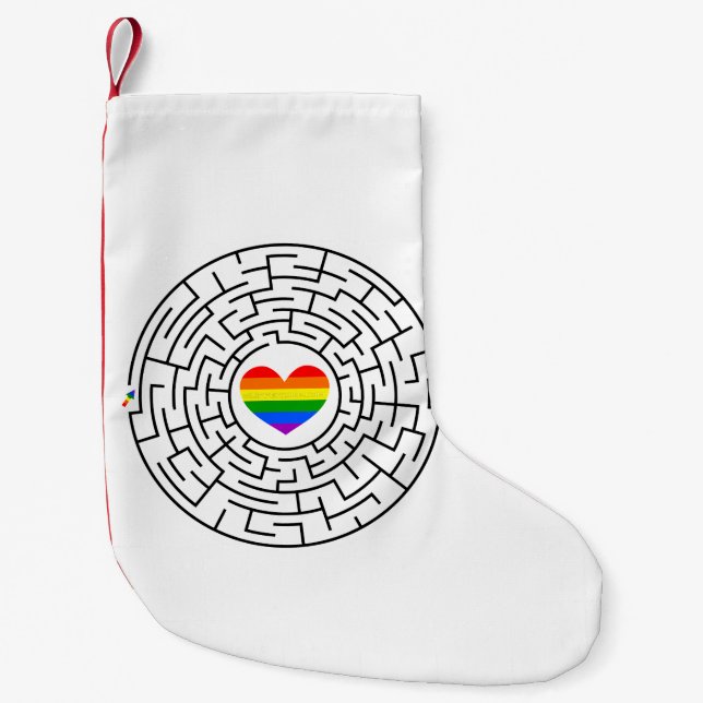 SlipperyJoe's maze encircles rainbow heart arrow m Small Christmas Stocking (Front)