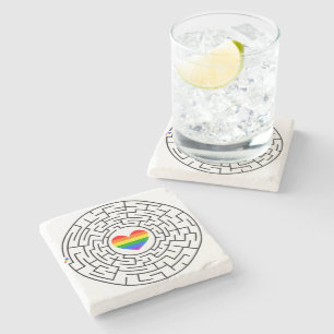 SlipperyJoe's maze encircles rainbow heart arrow m Stone Coaster