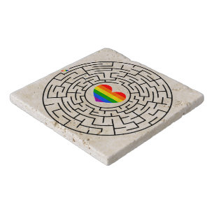 SlipperyJoe's maze encircles rainbow heart arrow m Trivet
