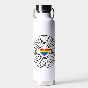 SlipperyJoe's maze encircles rainbow heart arrow m Water Bottle
