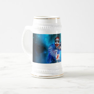 SlipperyJoe's menacing clown Happy Halloween red b Beer Stein