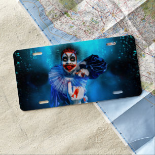 SlipperyJoe's menacing clown Happy Halloween red b License Plate