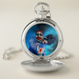 SlipperyJoe's menacing clown Happy Halloween red b Pocket Watch