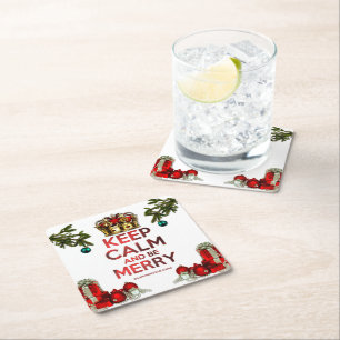 SlipperyJoe's Merry Christmas artistic tree orname Square Paper Coaster