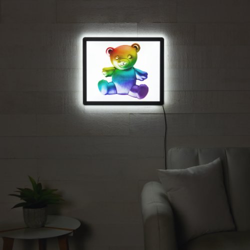 SlipperyJoes metal teddy Bear rainbow proud celeb LED Sign