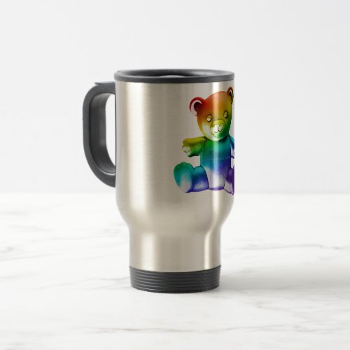 SlipperyJoes metal teddy Bear rainbow proud celeb Travel Mug