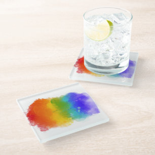 SlipperyJoe's modern pride splatter energy and col Glass Coaster