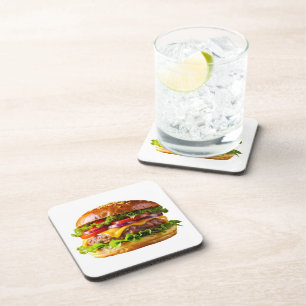 SlipperyJoe's mouthwatering cheeseburger crispy ba Beverage Coaster
