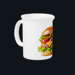 SlipperyJoe's mouthwatering cheeseburger crispy ba Beverage Pitcher<br><div class="desc">SlipperyJoe's mouthwatering cheeseburger crispy bacon strips layered savoriness onions pickles thinly sliced tomato slice leafy lettuce melted cheddar juicy beef patty juicy flame-grilled smothered patty top bun golden brown sesame-seeds gay pride gifts LGBTQIA artistic classic Americana comfort food green red yellow vibrant colors</div>