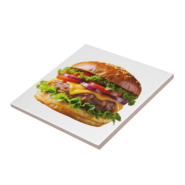 SlipperyJoe's mouthwatering cheeseburger crispy ba Ceramic Tile (Side)