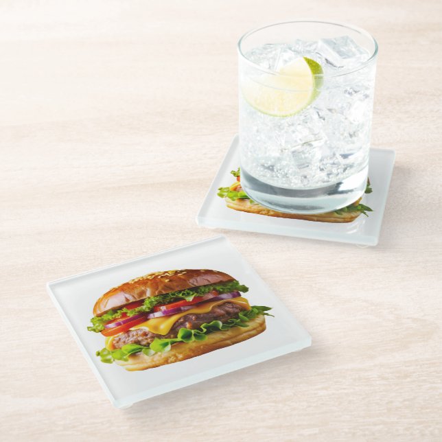 SlipperyJoe's mouthwatering cheeseburger crispy ba Glass Coaster (Angled)