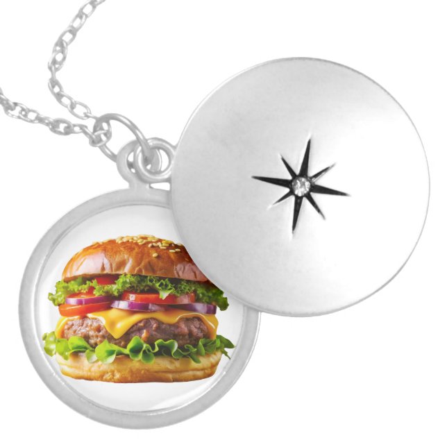 SlipperyJoe's mouthwatering cheeseburger crispy ba Locket Necklace (Front)