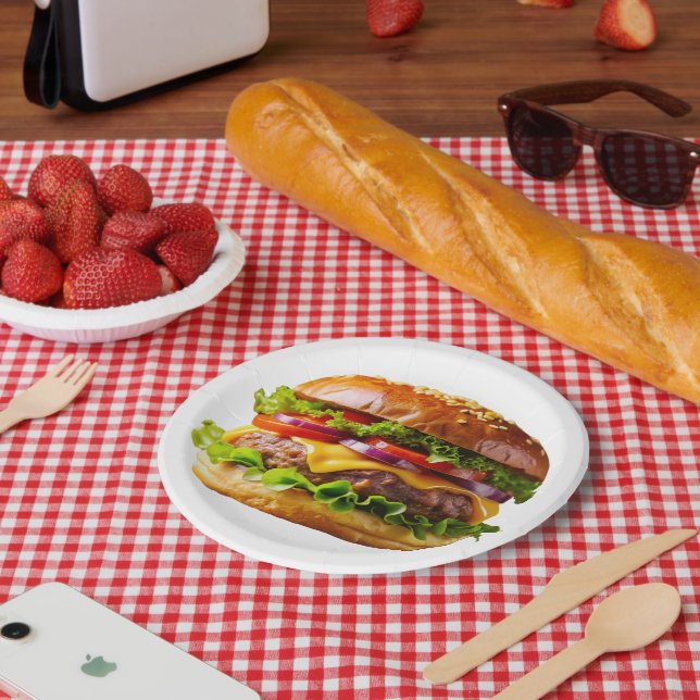 SlipperyJoe's mouthwatering cheeseburger crispy ba Paper Plates (Picnic)