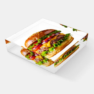 SlipperyJoe's mouthwatering cheeseburger crispy ba Paperweight