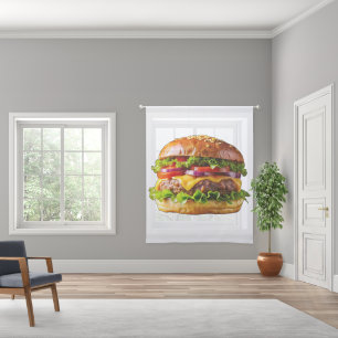 SlipperyJoe's mouthwatering cheeseburger crispy ba Sheer Curtains