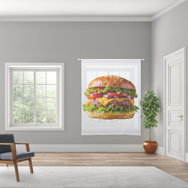 SlipperyJoe's mouthwatering cheeseburger crispy ba Sheer Curtains (Wide)