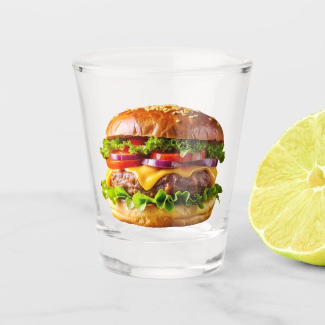 SlipperyJoe's mouthwatering cheeseburger crispy ba Shot Glass (Front)