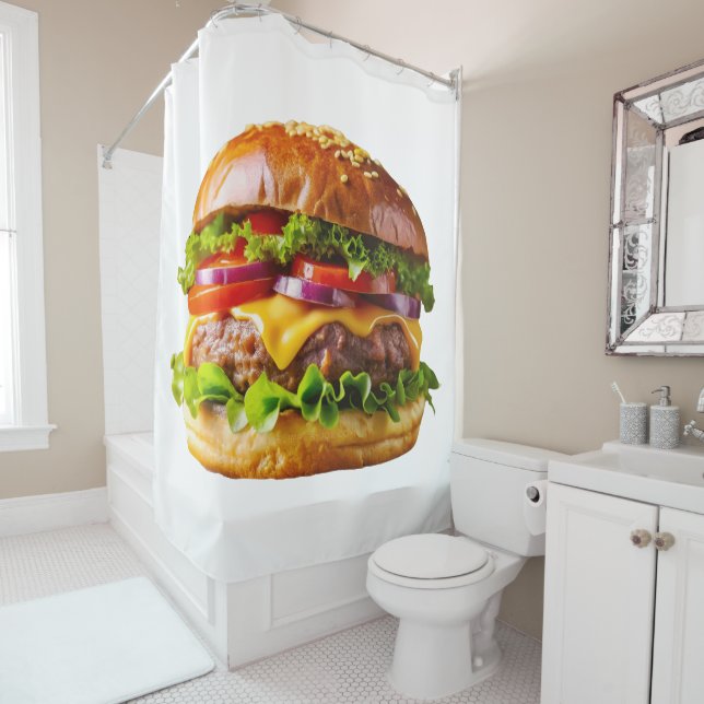 SlipperyJoe's mouthwatering cheeseburger crispy ba Shower Curtain (In Situ)
