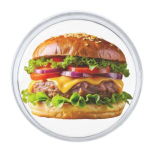 SlipperyJoe's mouthwatering cheeseburger crispy ba Silver Finish Lapel Pin