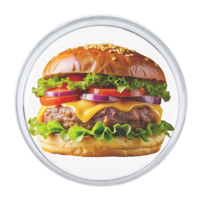 SlipperyJoe's mouthwatering cheeseburger crispy ba Silver Finish Lapel Pin (Front)