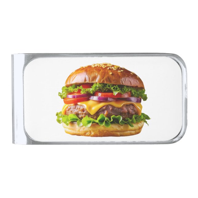 SlipperyJoe's mouthwatering cheeseburger crispy ba Silver Finish Money Clip (Front)