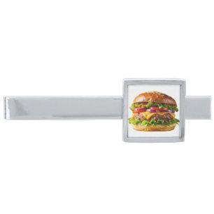 SlipperyJoe's mouthwatering cheeseburger crispy ba Silver Finish Tie Bar