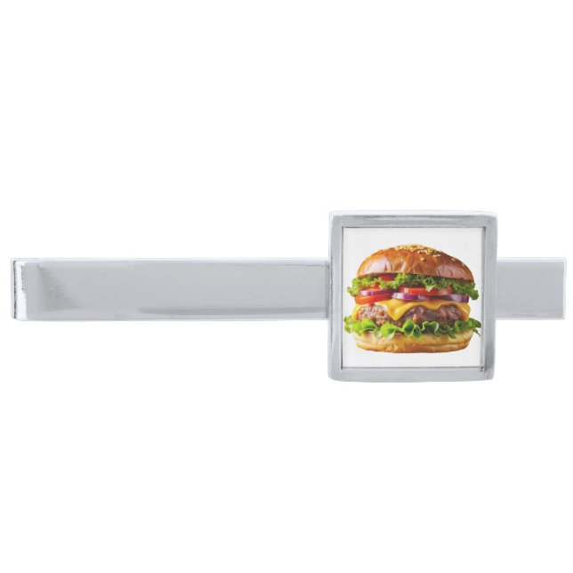SlipperyJoe's mouthwatering cheeseburger crispy ba Silver Finish Tie Bar (Front)