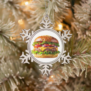 SlipperyJoe's mouthwatering cheeseburger crispy ba Snowflake Pewter Christmas Ornament