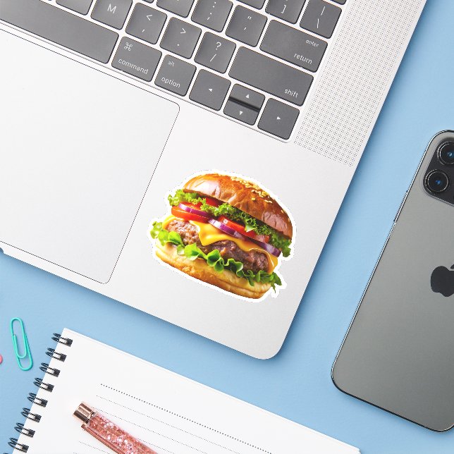 SlipperyJoe's mouthwatering cheeseburger crispy ba Sticker (Laptop w/ iPhone)