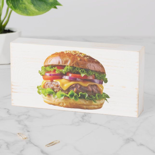 SlipperyJoe's mouthwatering cheeseburger crispy ba Wooden Box Sign (In Situ Horizontal)