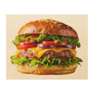 SlipperyJoe's mouthwatering stacked hamburger thic Wood Wall Art