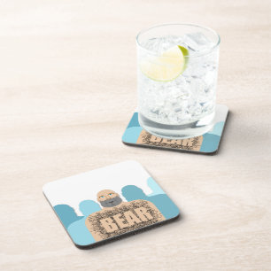 SlipperyJoe's muscular bald bear man stylized cart Beverage Coaster